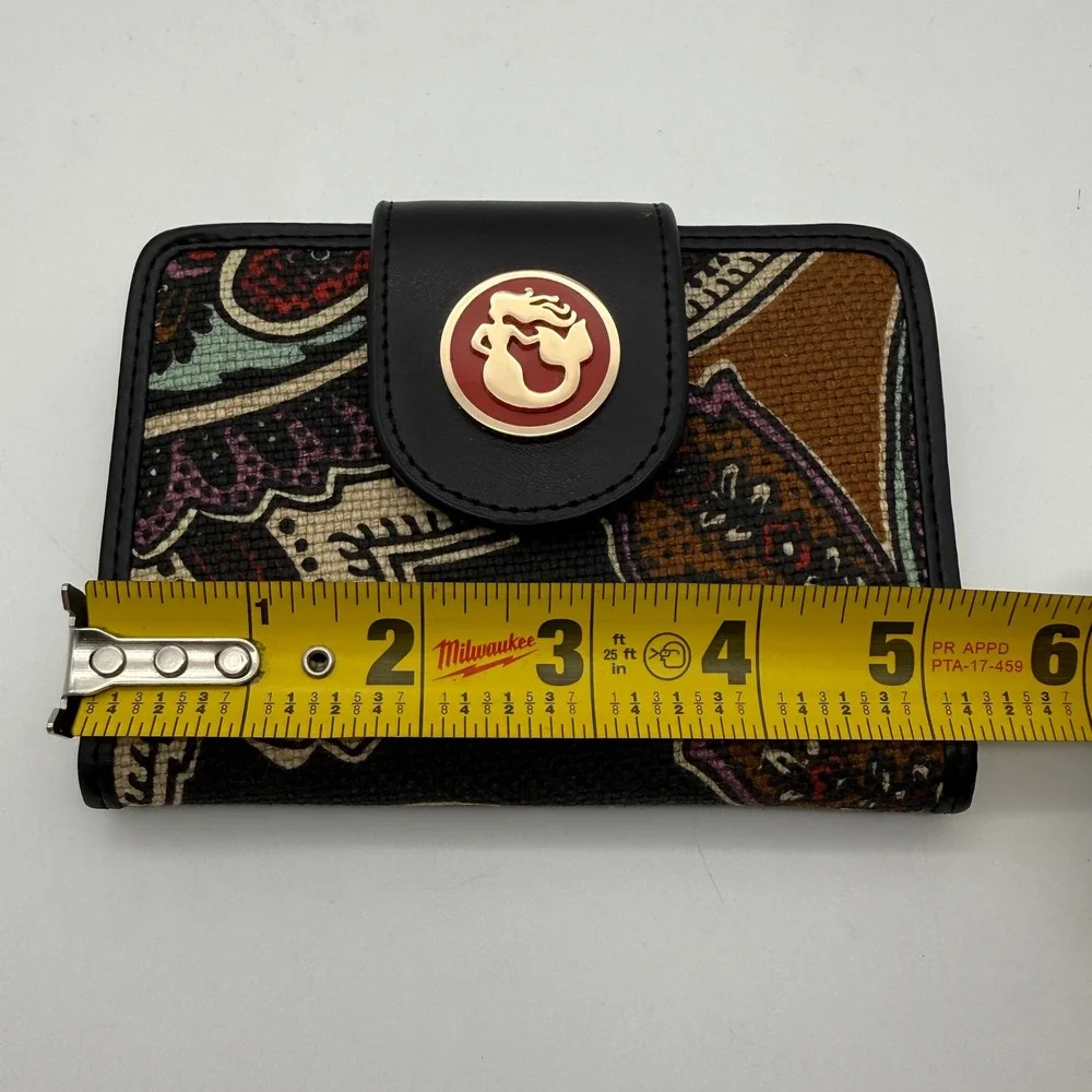 Spartina 449 Bifold Wallet Womens Black Paisley Linen Leather Mermaid Logo
